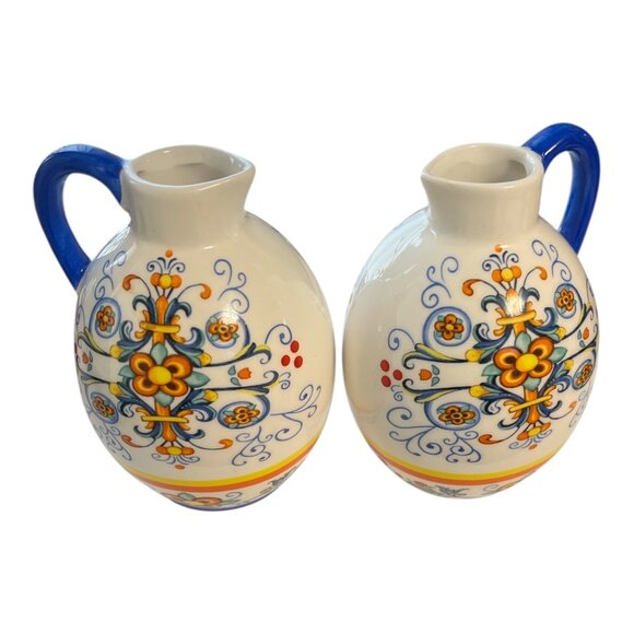Set of 2 Ceramic Cruets – LTD Commodities – Italian-Style Floral Design – 4.5" T - Picture 1 of 4